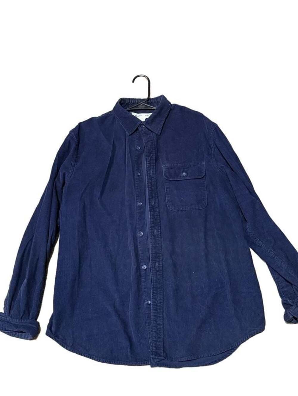 Old Navy Corduroy Button Down Shirt Men's Large Navy Blue Long Sleeve Regular Fi